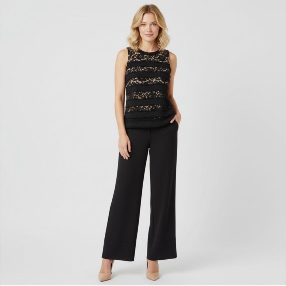 J.Crew Sleeveless Fringey Top In Tweed and Lace (Style G0356) , Black Size XL